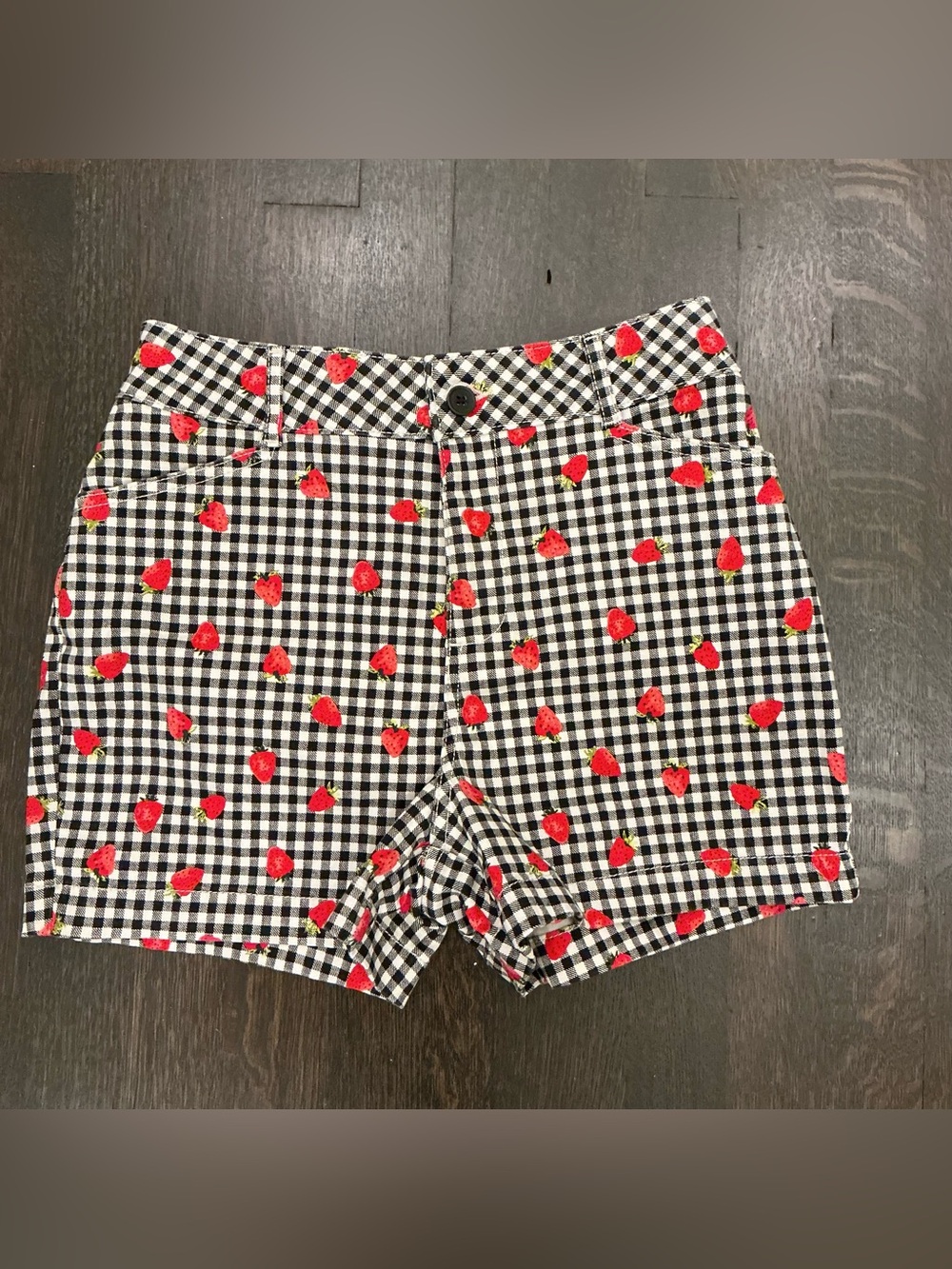 Bagatelle Black & White Gingham Strawberry Print High-Waisted Shorts